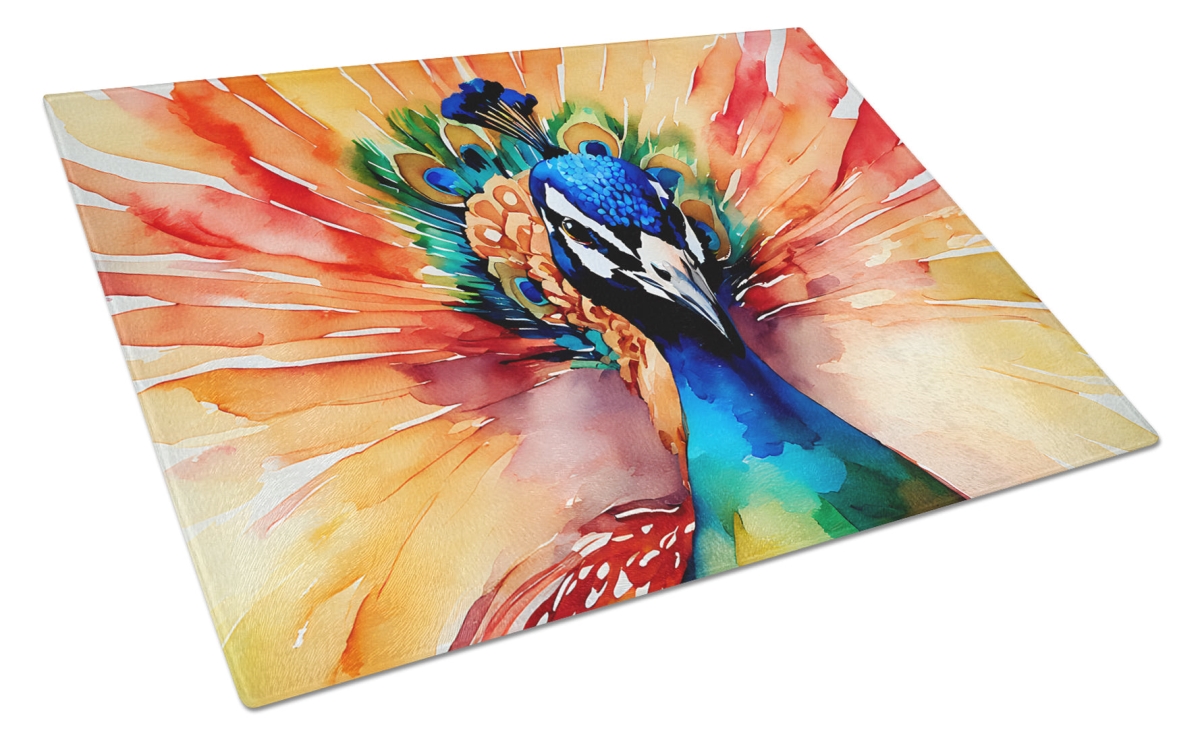 15 x 12 in. Unisex Peacock Glass Cutting Board
