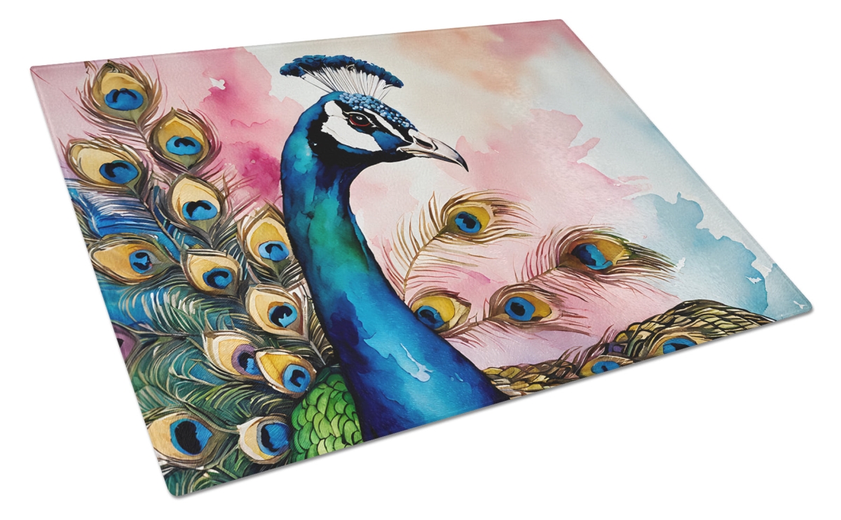 15 x 12 in. Unisex Peacock Glass Cutting Board