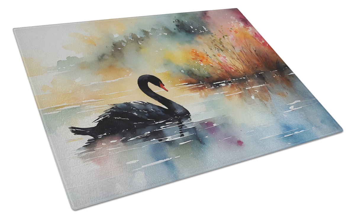 15 x 12 in. Unisex Black Swan Glass Cutting Board