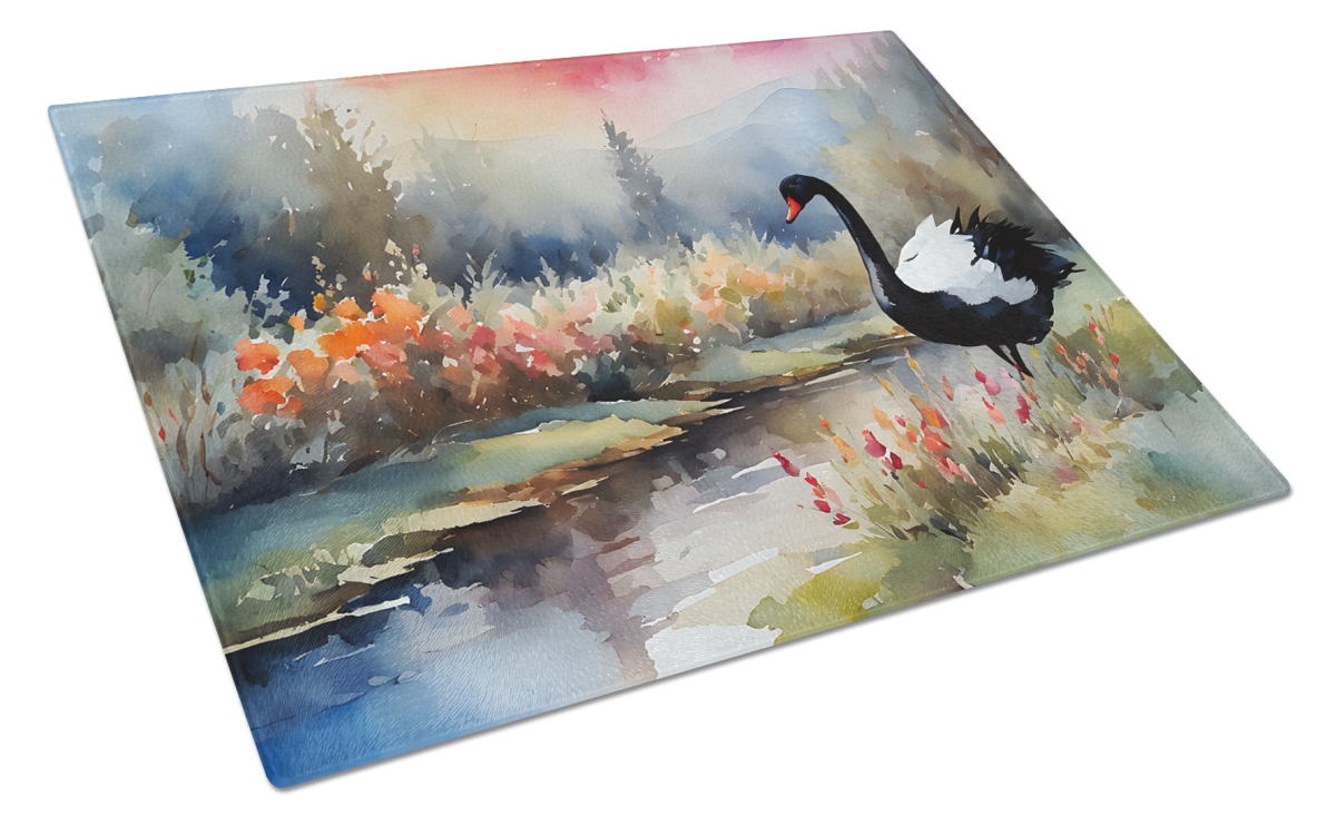 15 x 12 in. Unisex Black Swan Glass Cutting Board