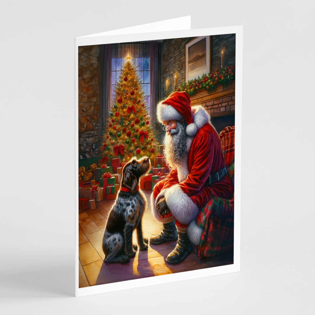DAC4116GCA7P 5 x 7 in. Unisex German Wirehaired Pointer & Santa Claus Greeting Cards - Pack of 8