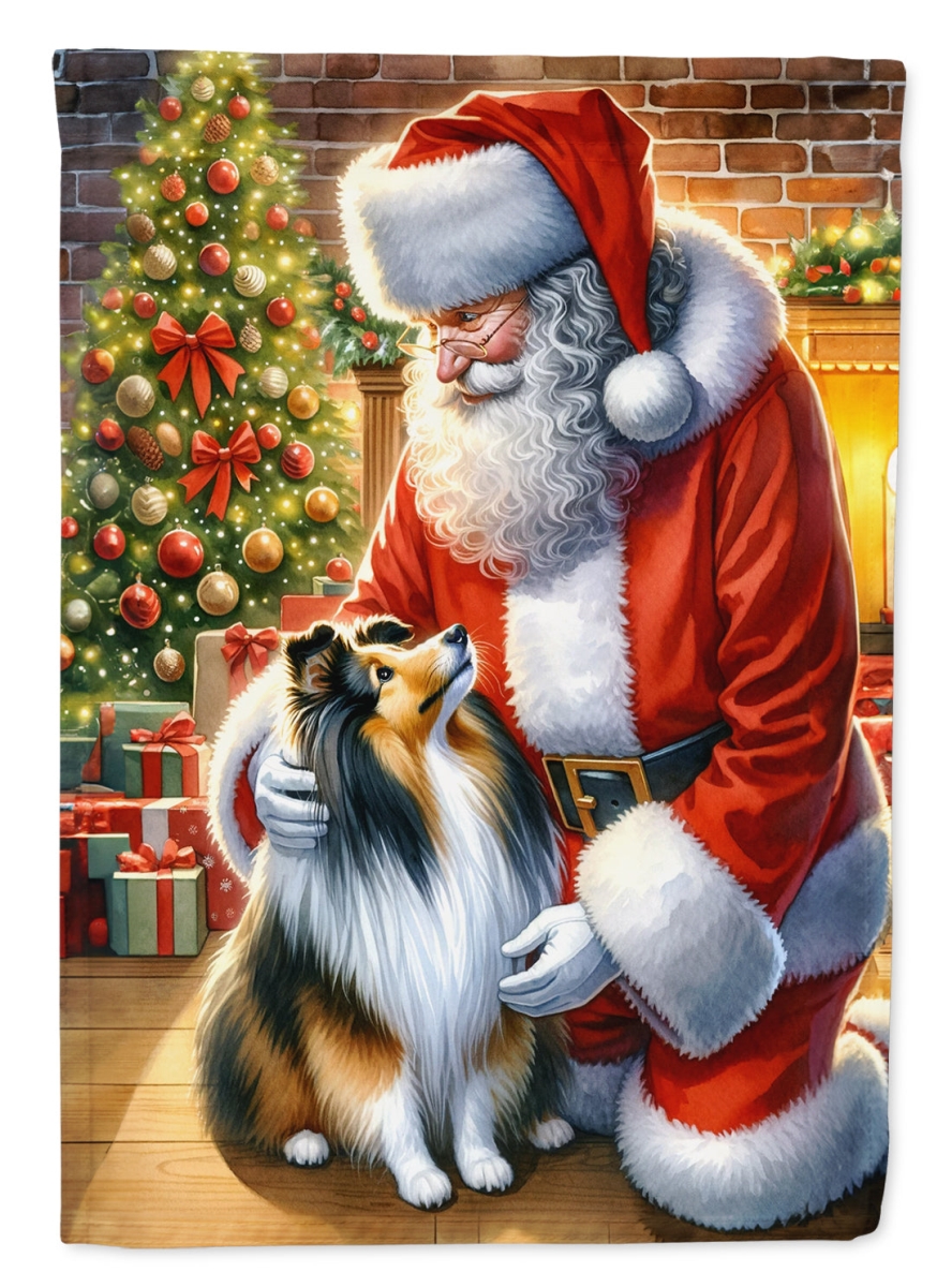 40 x 28 in. Unisex Sheltie & Santa Claus Polyester House Flag