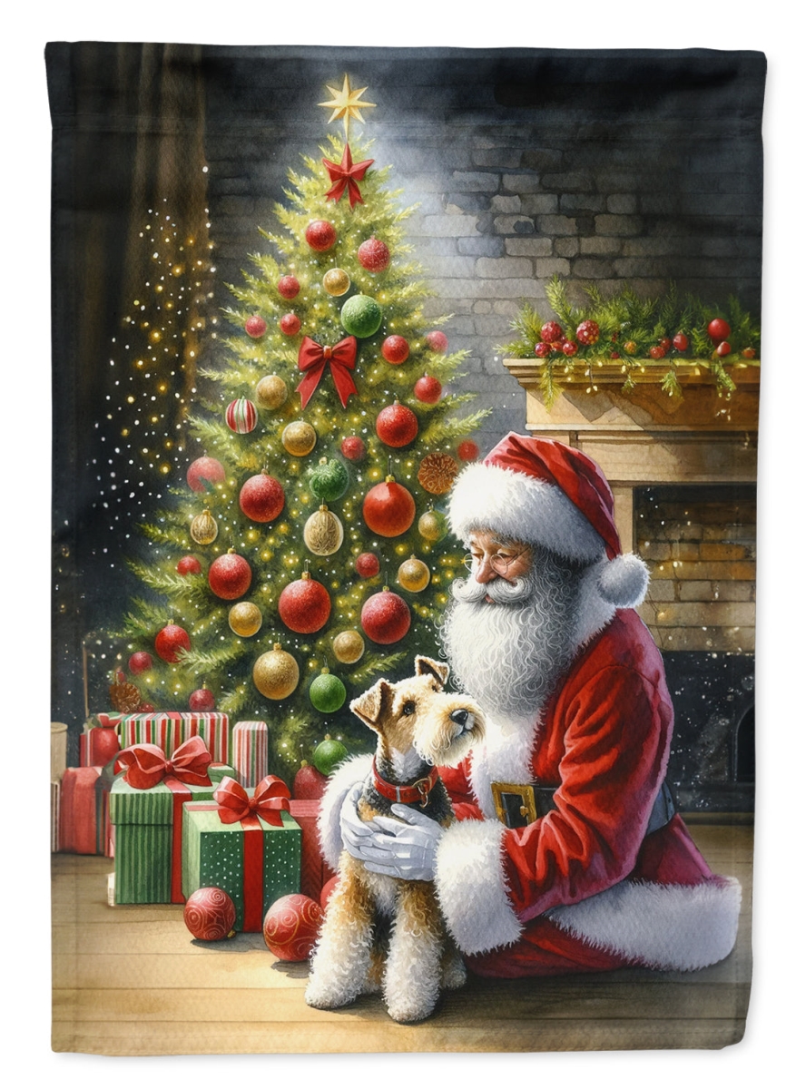 40 x 28 in. Unisex Fox Terrier & Santa Claus Polyester House Flag