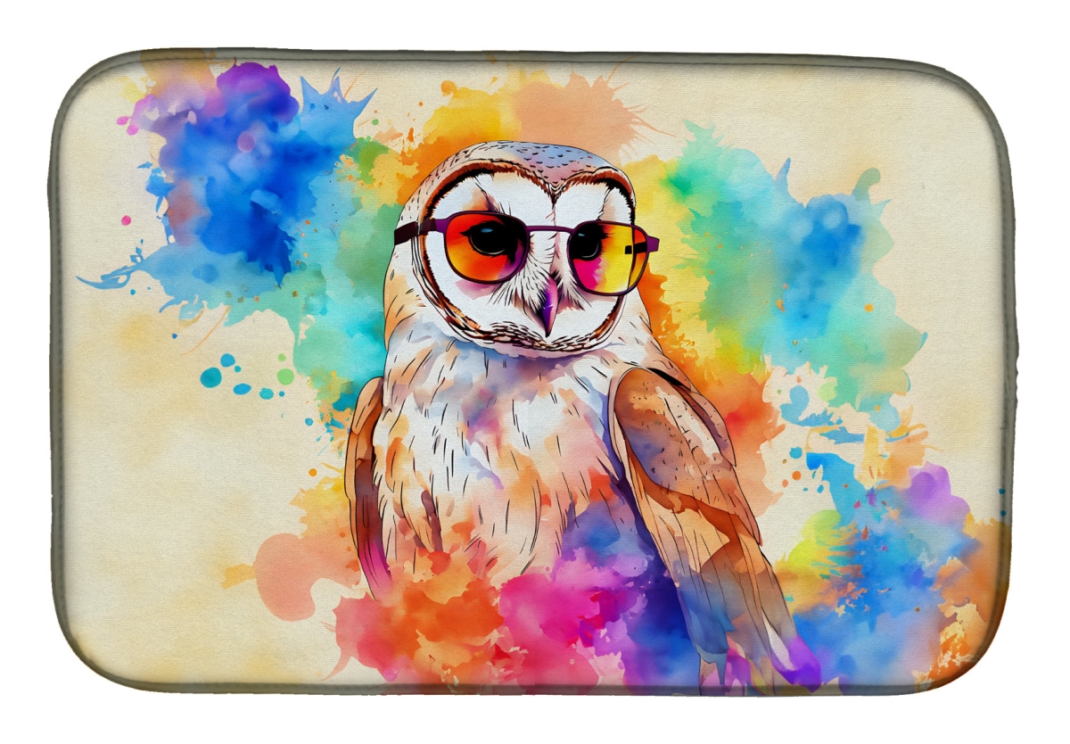 21 x 14 in. Unisex Hippie Animal Barn Owl Dish Drying Mat
