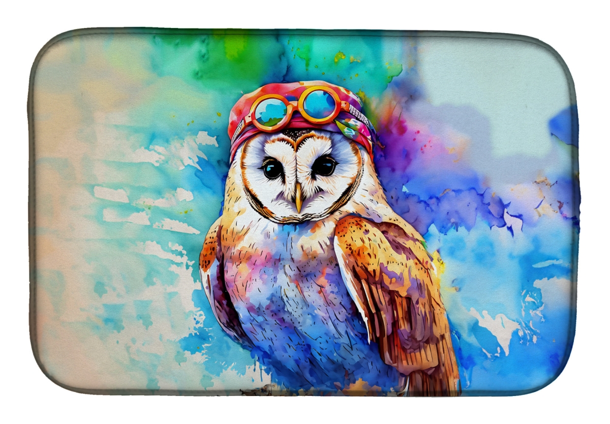 21 x 14 in. Unisex Hippie Animal Barn Owl Dish Drying Mat