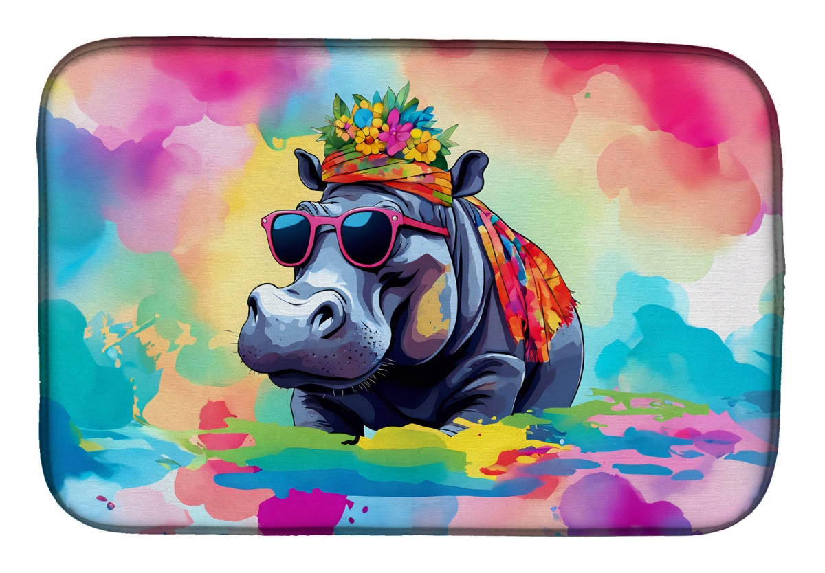 DAC3993DDM 21 x 14 in.  Hippie Animal Hippopotamus Dish Drying Mat