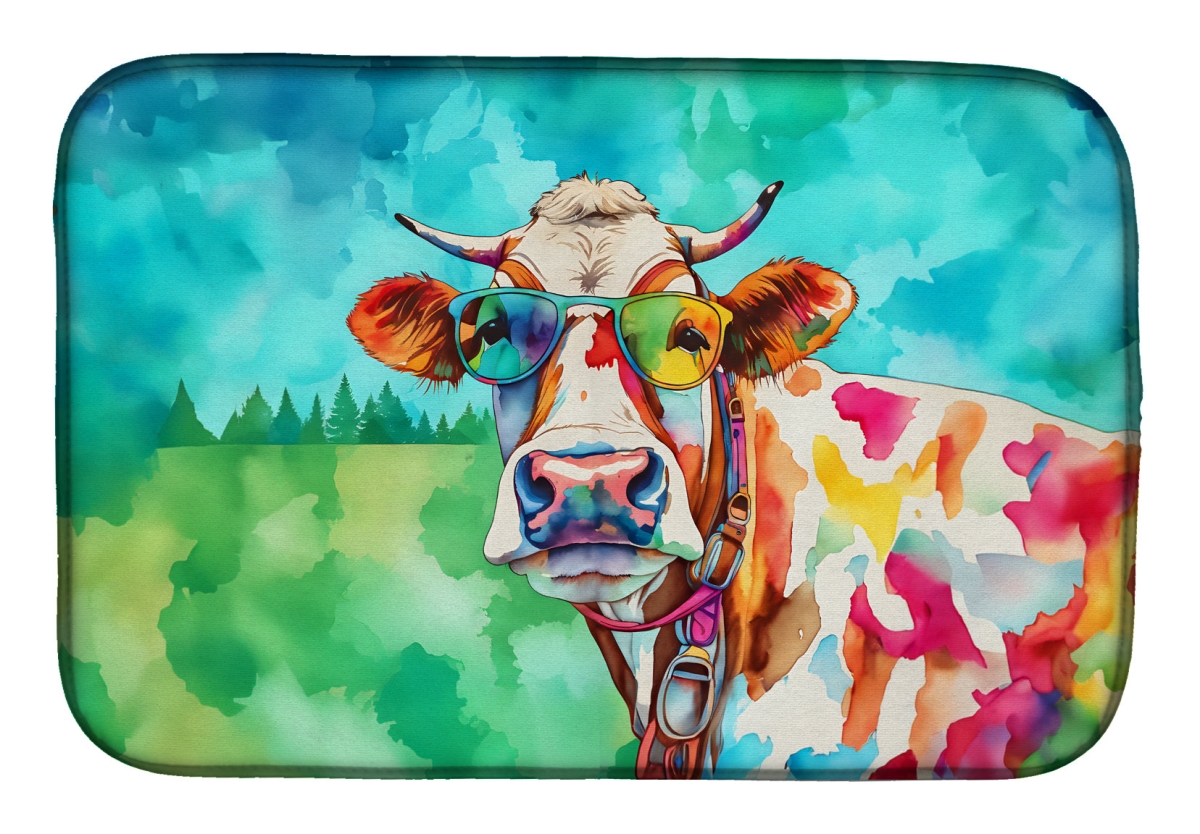 21 x 14 in. Unisex Hippie Animal Cow Dish Drying Mat