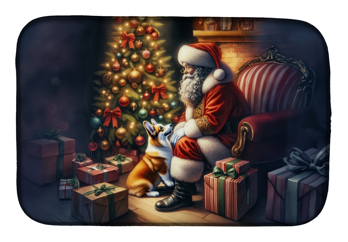 DAC4099DDM 21 x 14 in.  Corgi & Santa Claus Dish Drying Mat