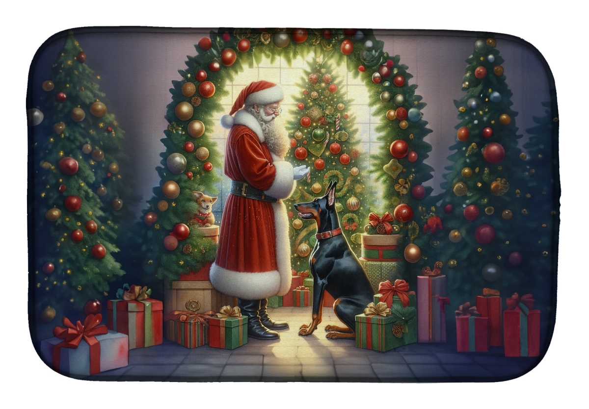 Picture of Carolines Treasures DAC4104DDM 21 x 14 in. Unisex Doberman Pinscher & Santa Claus Dish Drying Mat