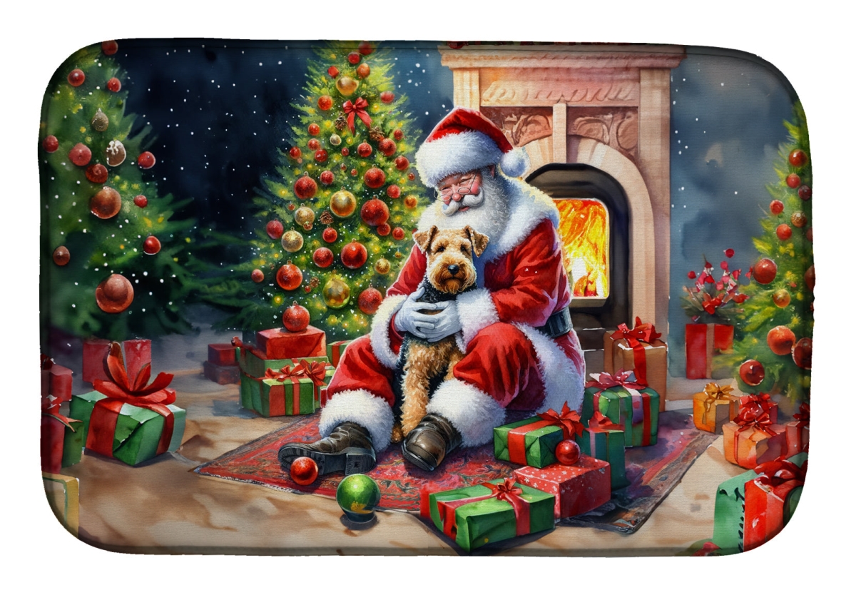 Picture of Carolines Treasures DAC4135DDM 21 x 14 in. Unisex Lakeland Terrier & Santa Claus Dish Drying Mat