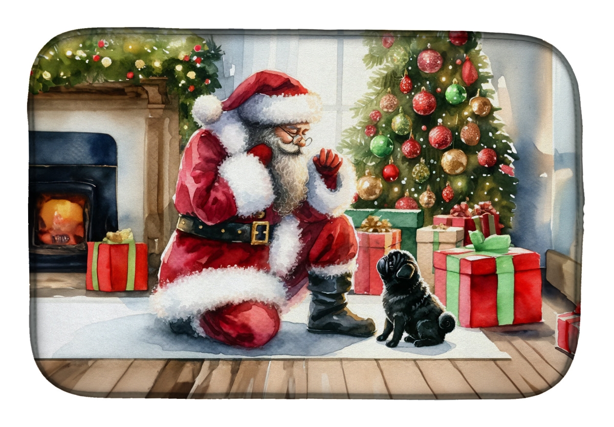 Picture of Carolines Treasures DAC4148DDM 21 x 14 in. Unisex Black Pug & Santa Claus Dish Drying Mat