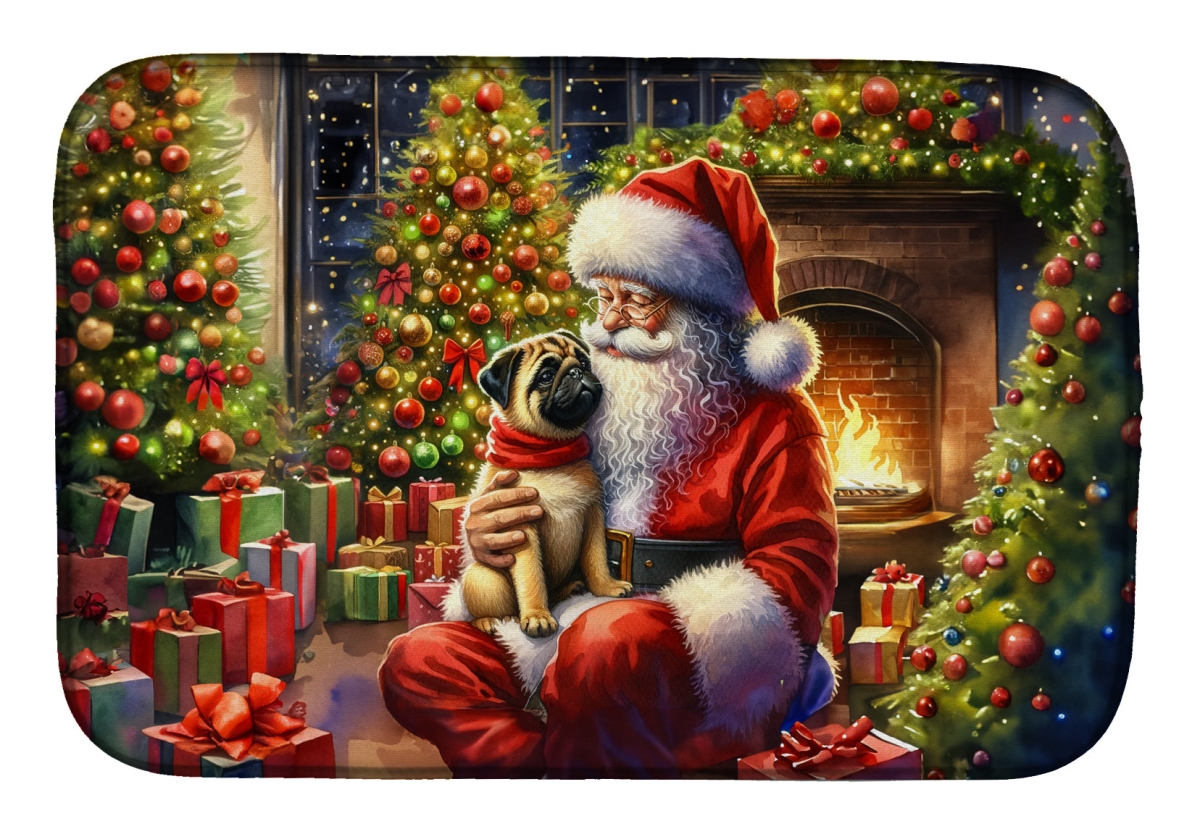 Picture of Carolines Treasures DAC4149DDM 21 x 14 in. Unisex Fawn Pug & Santa Claus Dish Drying Mat