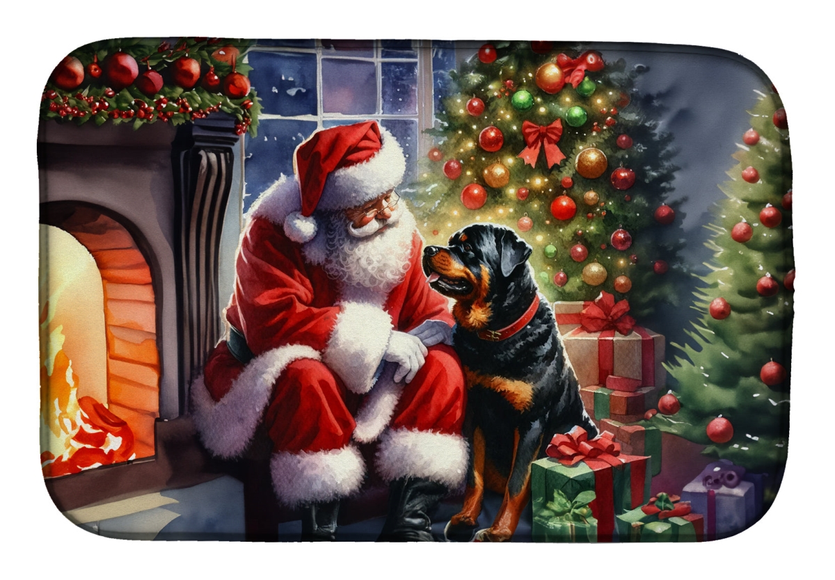 Picture of Carolines Treasures DAC4151DDM 21 x 14 in.  Rottweiler &amp; Santa Claus Dish Drying Mat