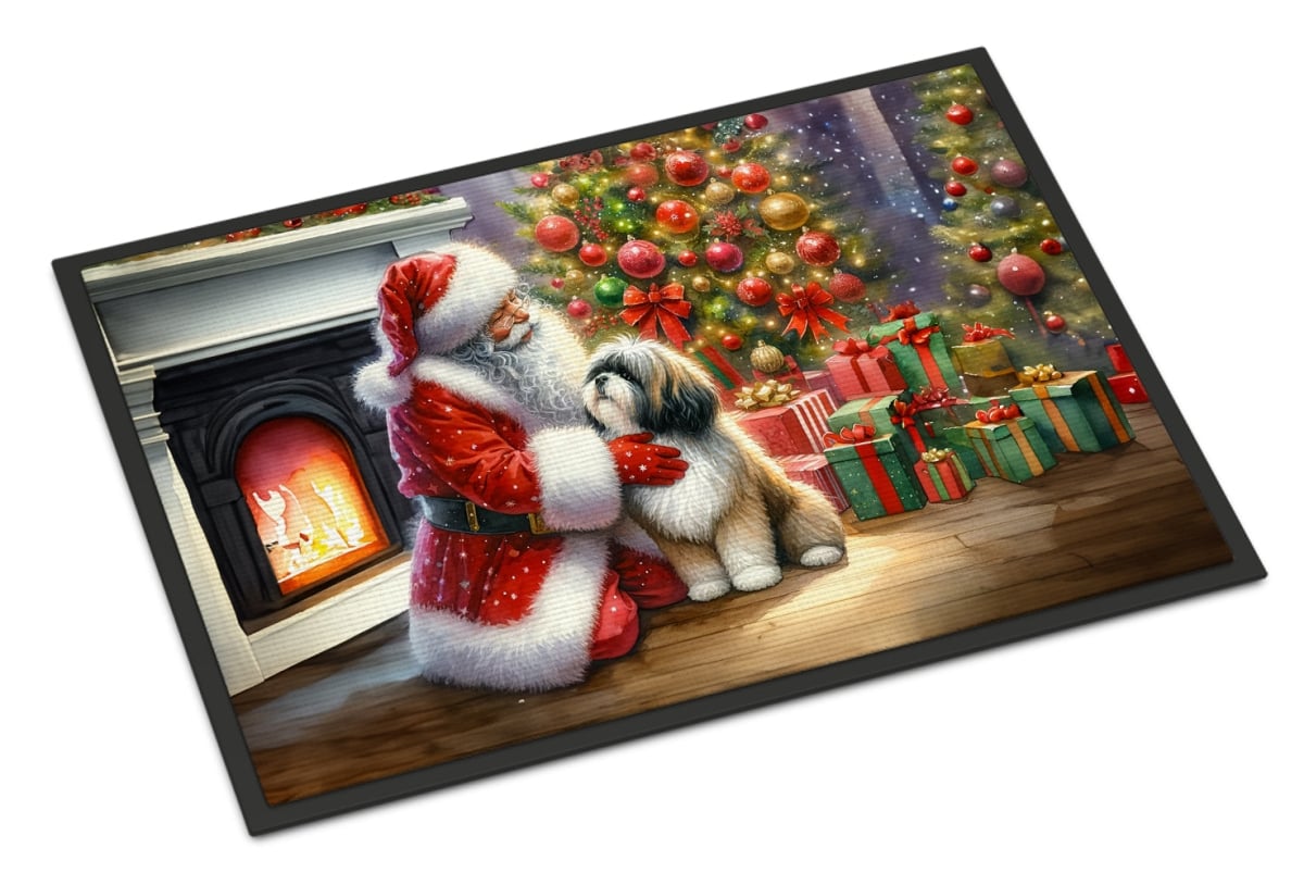 DAC4138MAT 18 x 27 in.  Lhasa Apso & Santa Claus Doormat