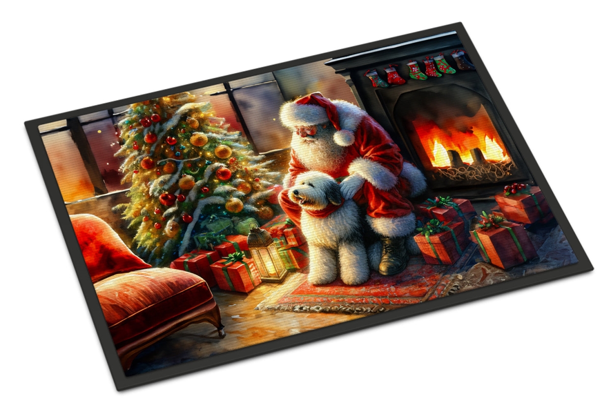 18 x 27 in. Unisex Old English Sheepdog & Santa Claus Doormat