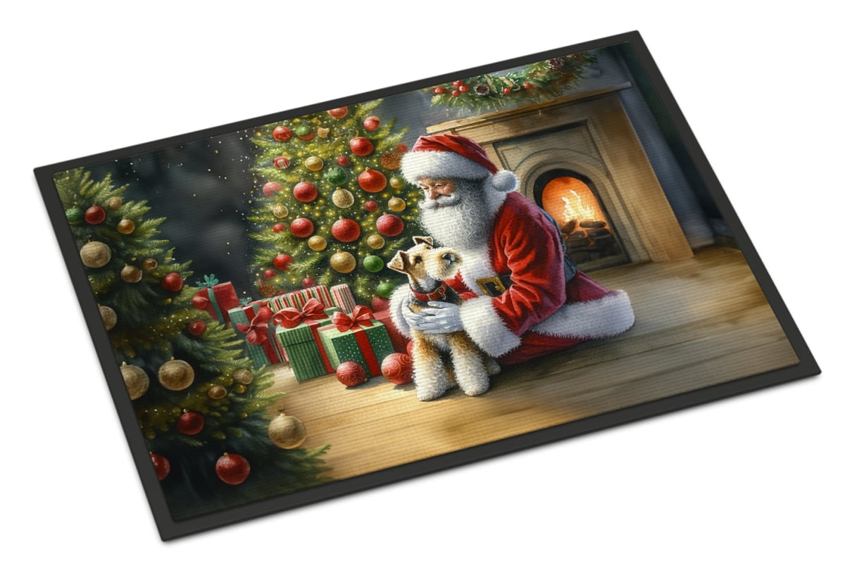 18 x 27 in. Unisex Fox Terrier & Santa Claus Doormat