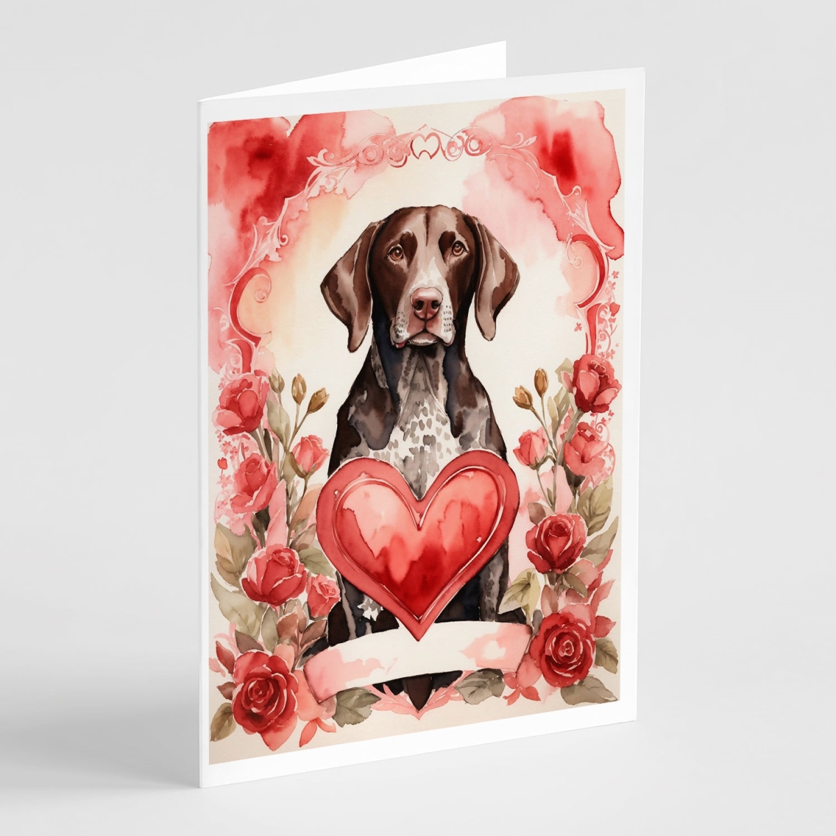 DAC4449GCA7P 5 x 7 in. Unisex German Shorthaired Pointer Valentine Roses Greeting Cards - Pack of 8