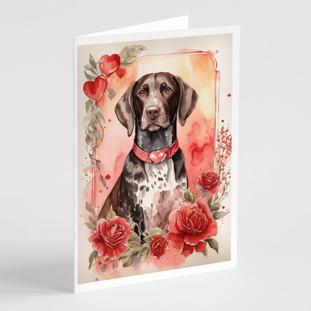 DAC4450GCA7P 5 x 7 in. Unisex German Shorthaired Pointer Valentine Roses Greeting Cards - Pack of 8