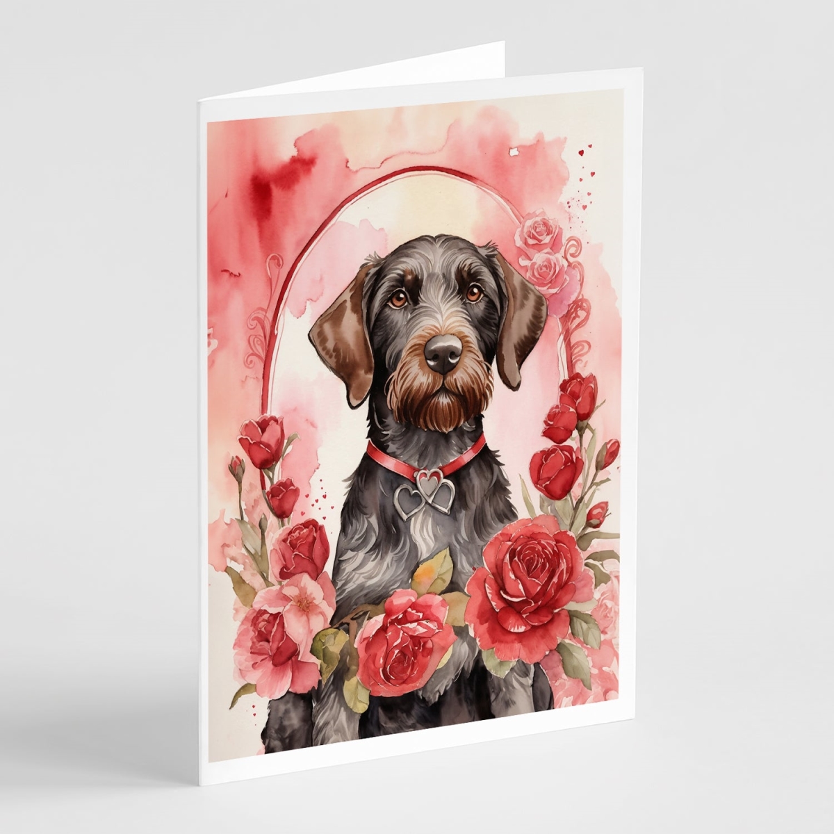 DAC4451GCA7P 5 x 7 in. Unisex German Wirehaired Pointer Valentine Roses Greeting Cards - Pack of 8