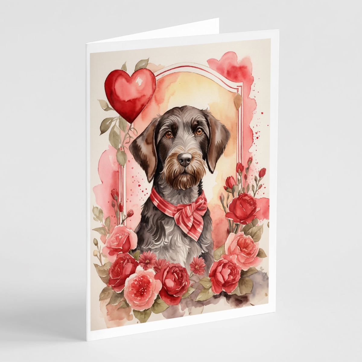 DAC4452GCA7P 5 x 7 in. Unisex German Wirehaired Pointer Valentine Roses Greeting Cards - Pack of 8