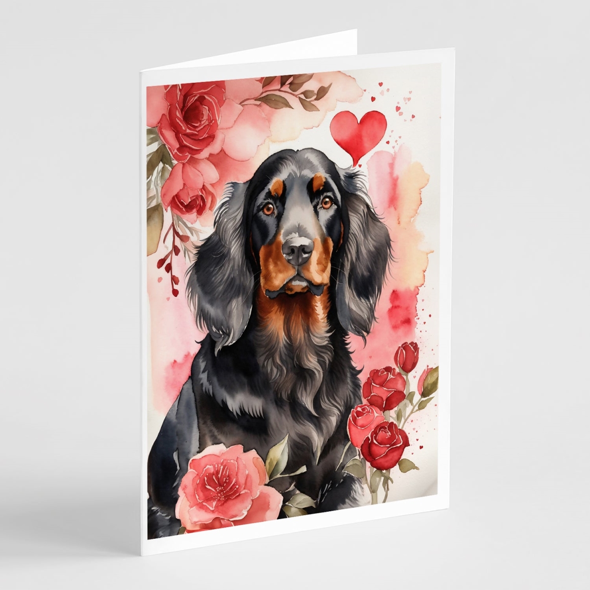 DAC4455GCA7P 5 x 7 in. Unisex Gordon Setter Valentine Roses Greeting Cards - Pack of 8