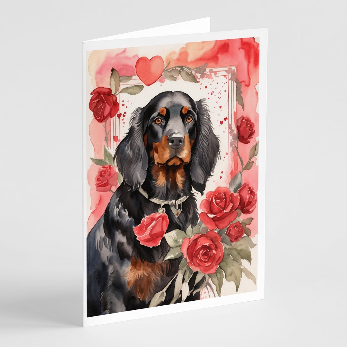5 x 7 in. Unisex Gordon Setter Valentine Roses Greeting Cards - Pack of 8