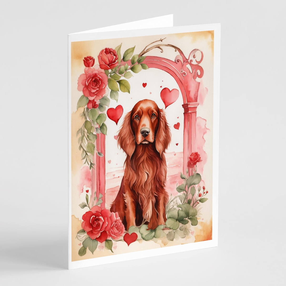 5 x 7 in. Unisex Irish Setter Valentine Roses Greeting Cards - Pack of 8