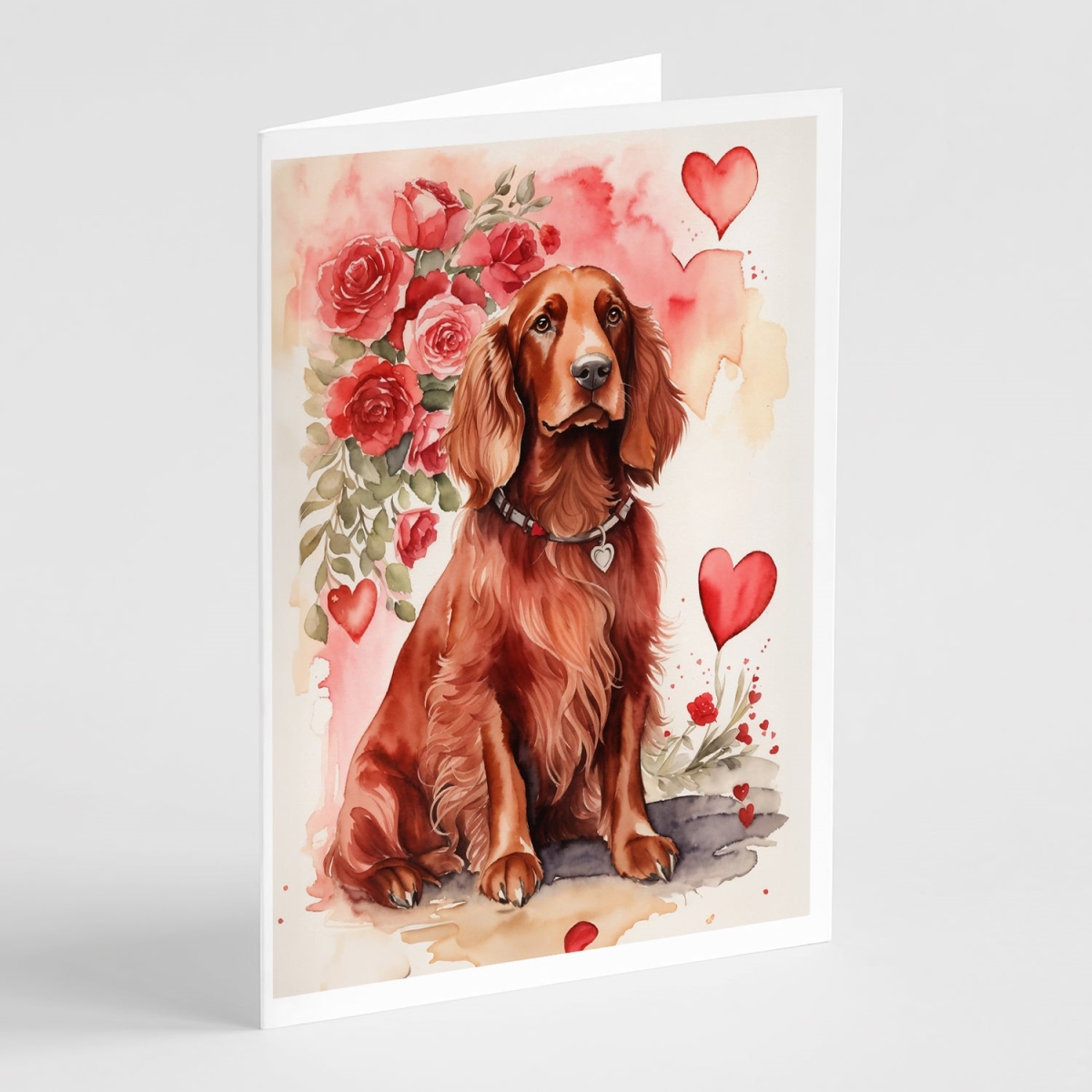 DAC4469GCA7P 5 x 7 in. Unisex Irish Setter Valentine Roses Greeting Cards - Pack of 8