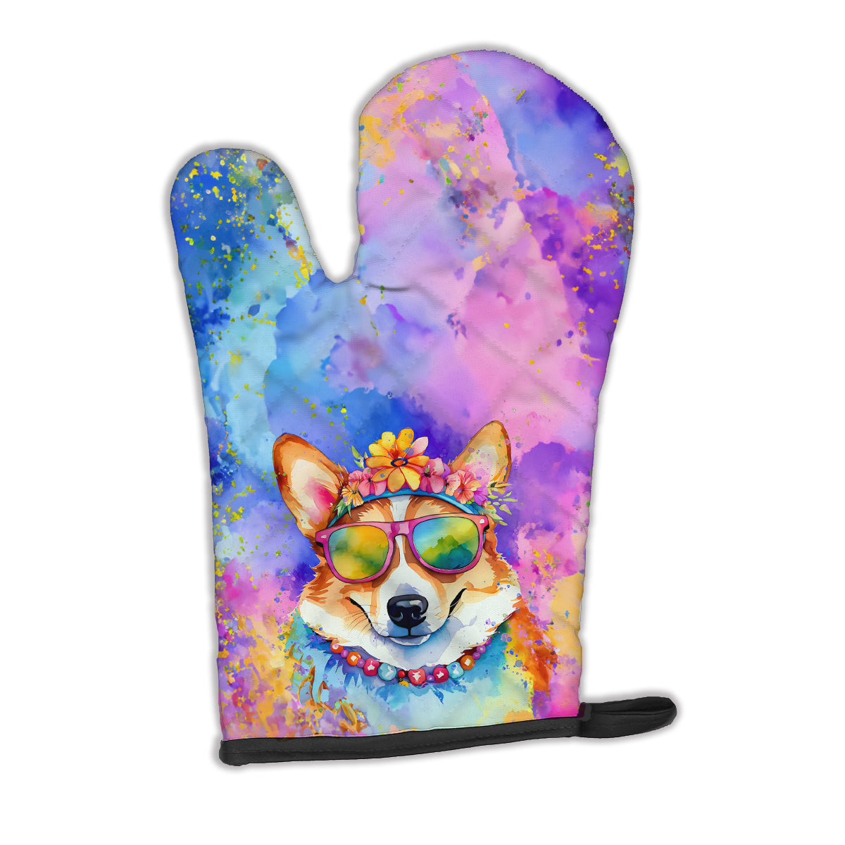 12 x 8.5 in. Unisex Corgi Hippie Dawg Polyester Oven Mitt