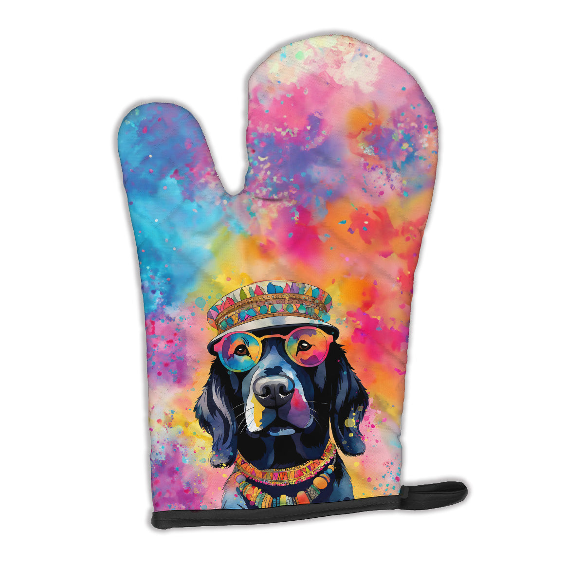 12 x 8.5 in. Unisex Black Labrador Hippie Dawg Polyester Oven Mitt