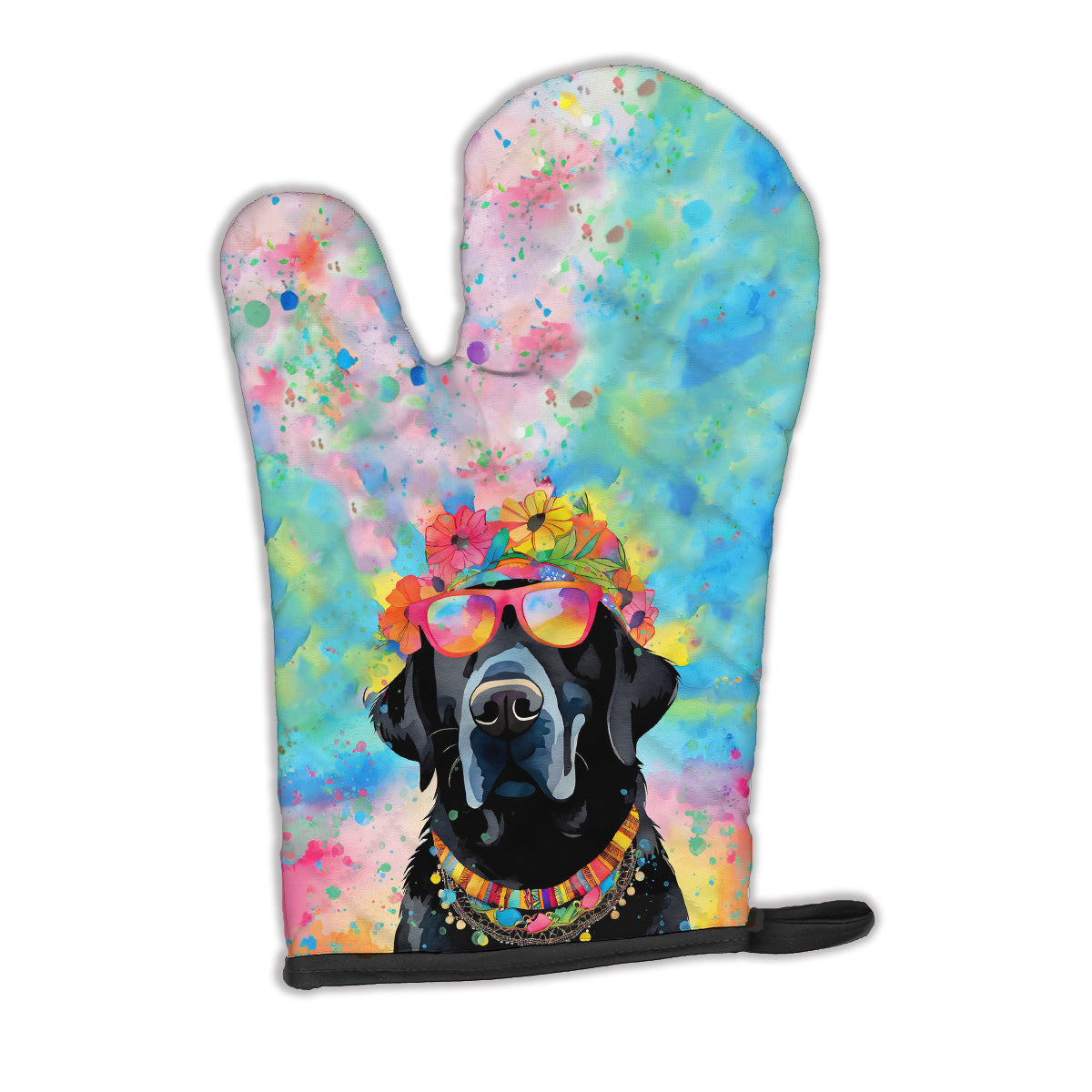 12 x 8.5 in. Unisex Black Labrador Hippie Dawg Polyester Oven Mitt