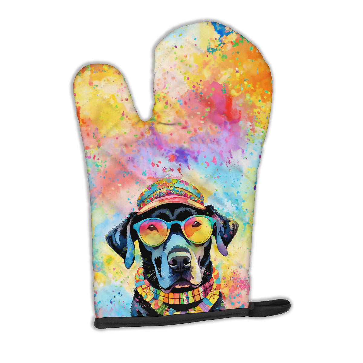 12 x 8.5 in. Unisex Black Labrador Hippie Dawg Polyester Oven Mitt