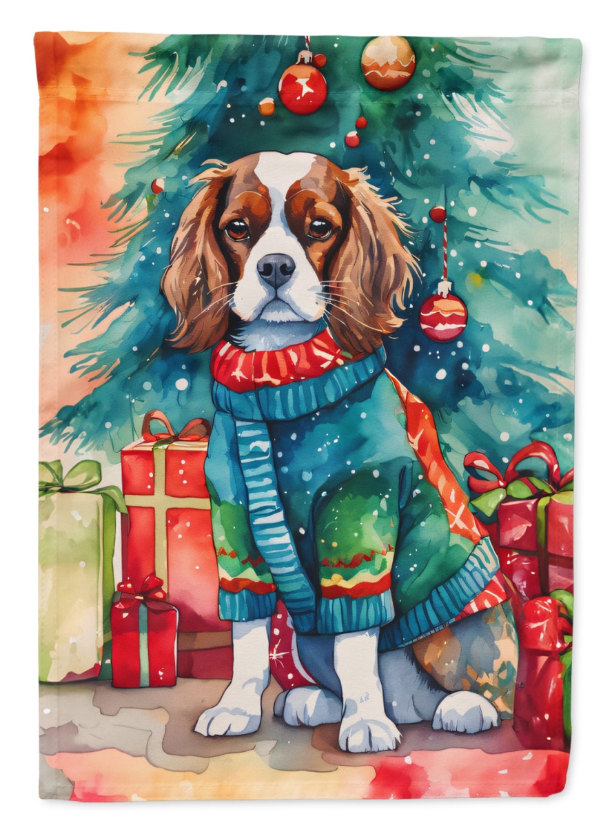 15.5 x 11.25 in. Unisex Cavalier Spaniel Christmas Polyester Fabric Garden Flag