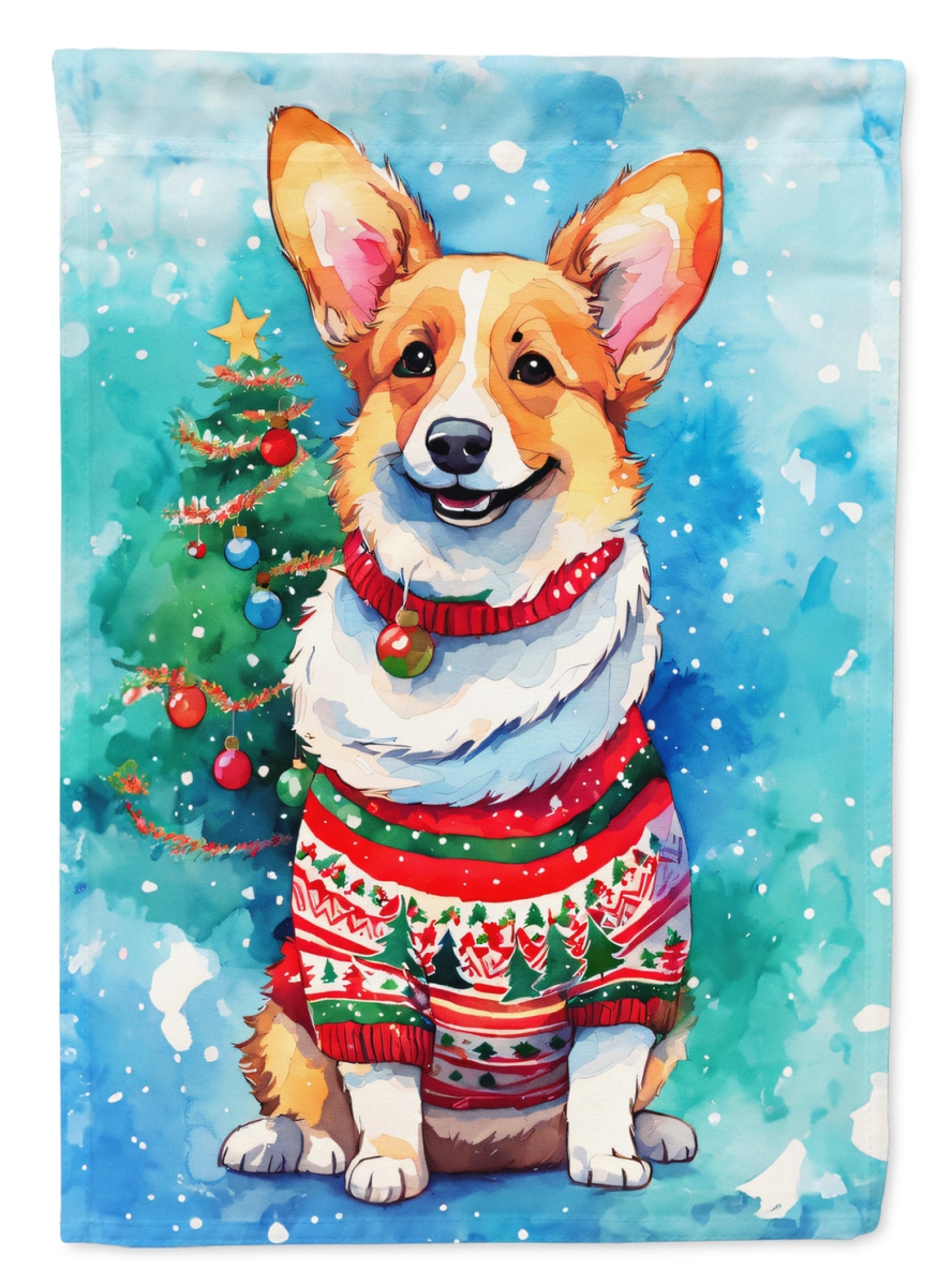 DAC3430GF 15.5 x 11.25 in. Corgi Christmas Polyester Fabric Garden Flag