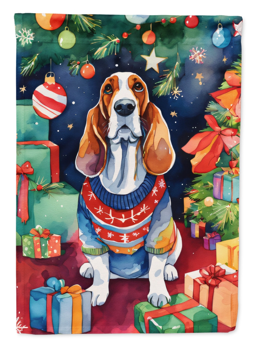 DAC3345CHF 40 x 28 in. Basset Hound Christmas Polyester House Flag