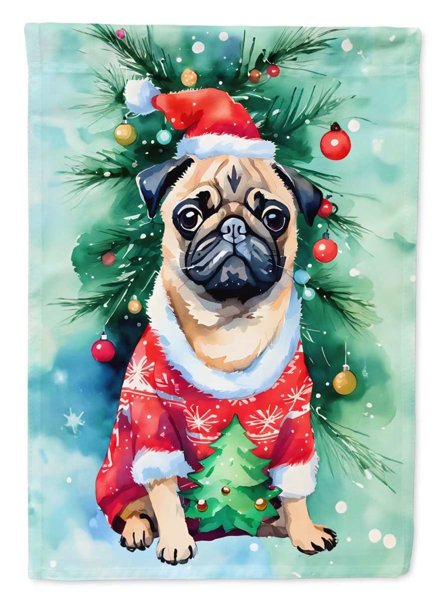 DAC3598CHF 40 x 28 in. Pug Christmas Polyester House Flag