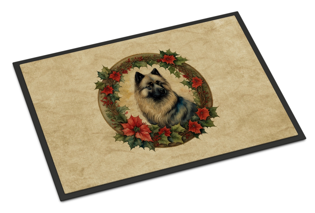 24 x 36 in. Unisex Keeshond Christmas Flowers Doormat