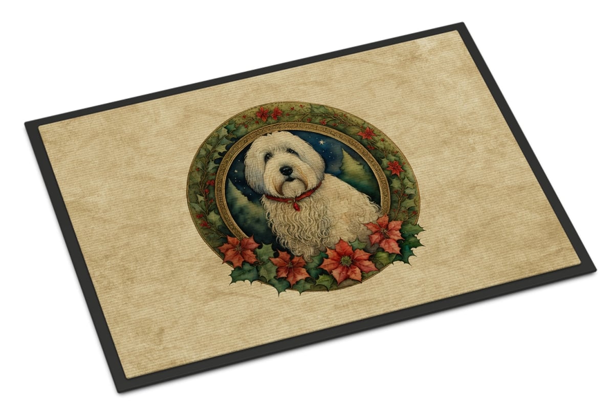DAC2401JMAT 24 x 36 in. Unisex Old English Sheepdog Christmas Flowers Doormat