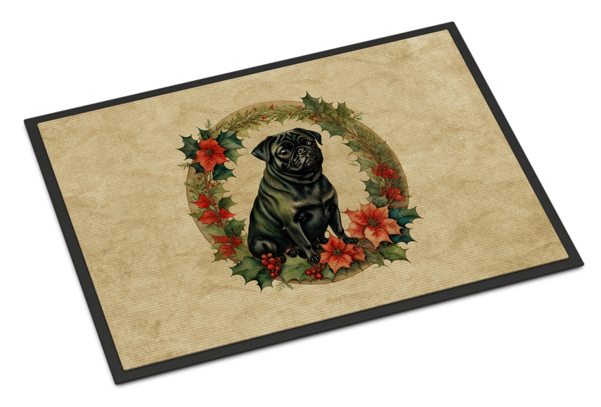 24 x 36 in. Unisex Pug Christmas Flowers Doormat