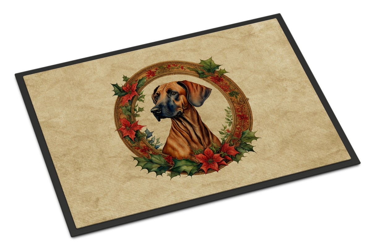 24 x 36 in. Unisex Rhodesian Ridgeback Christmas Flowers Doormat