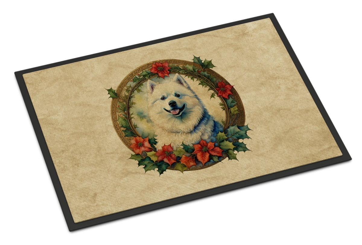 24 x 36 in. Unisex Samoyed Christmas Flowers Doormat