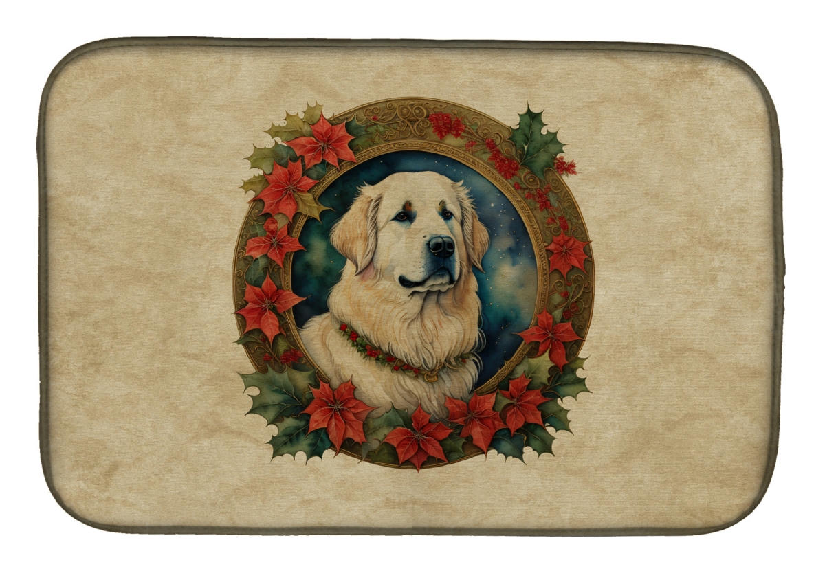21 x 14 in. Unisex Great Pyrenees Christmas Flowers Dish Drying Mat