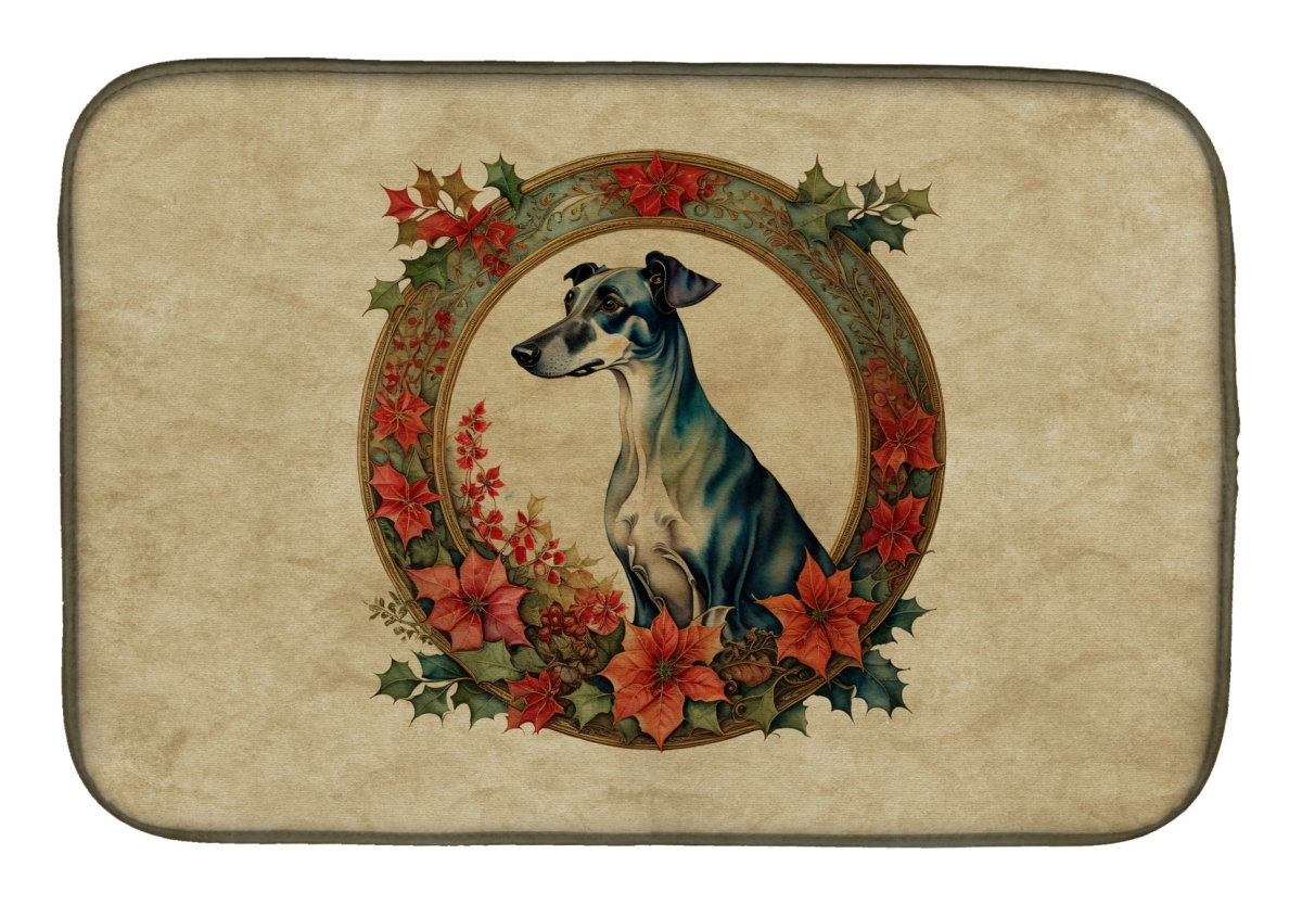 DAC2374DDM 21 x 14 in.  Greyhound Christmas Flowers Dish Drying Mat