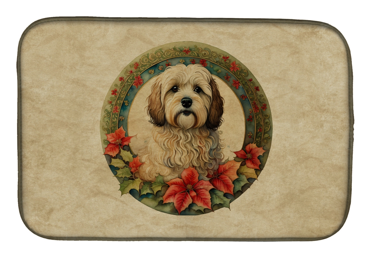 21 x 14 in. Unisex Havanese Christmas Flowers Dish Drying Mat