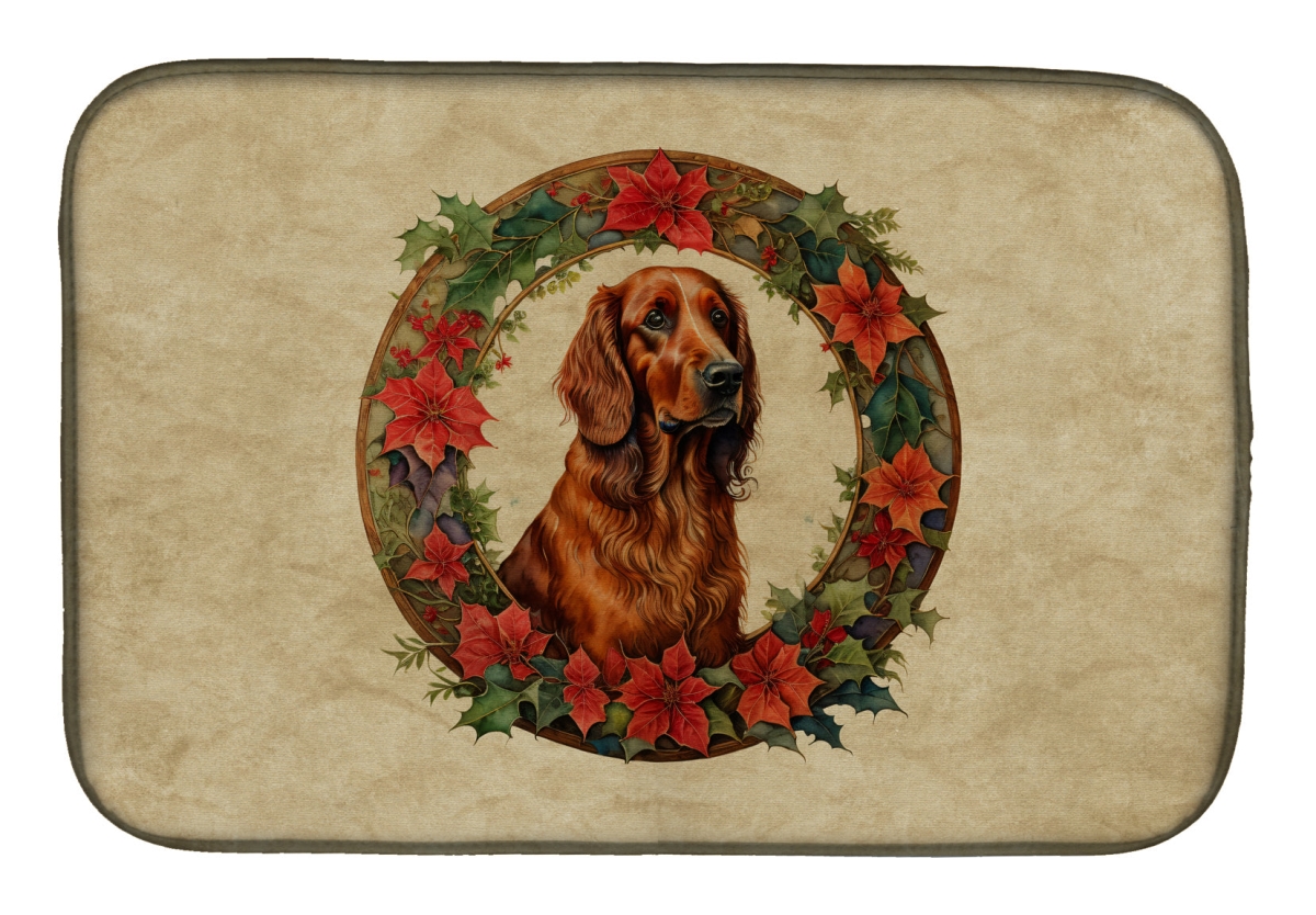 21 x 14 in. Unisex Irish Setter Christmas Flowers Dish Drying Mat