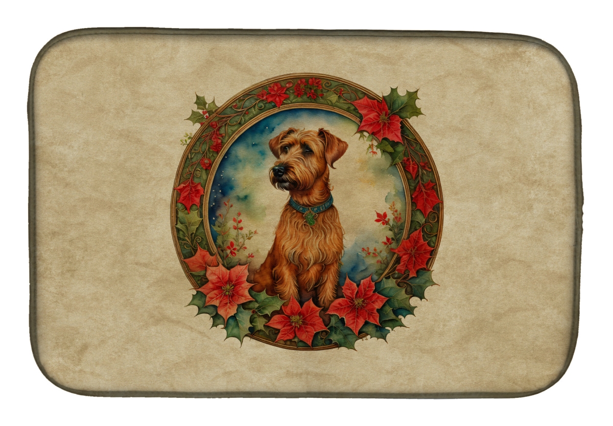 21 x 14 in. Unisex Irish Terrier Christmas Flowers Dish Drying Mat