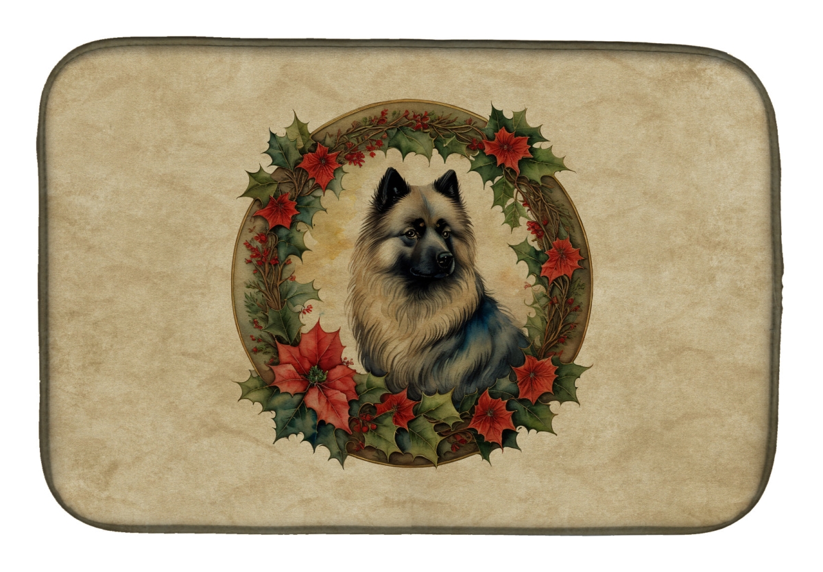 DAC2383DDM 21 x 14 in.  Keeshond Christmas Flowers Dish Drying Mat