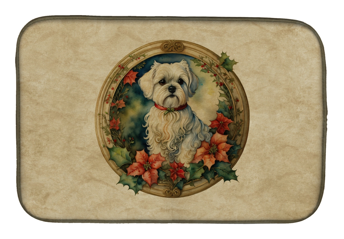 DAC2393DDM 21 x 14 in.  Maltese Christmas Flowers Dish Drying Mat