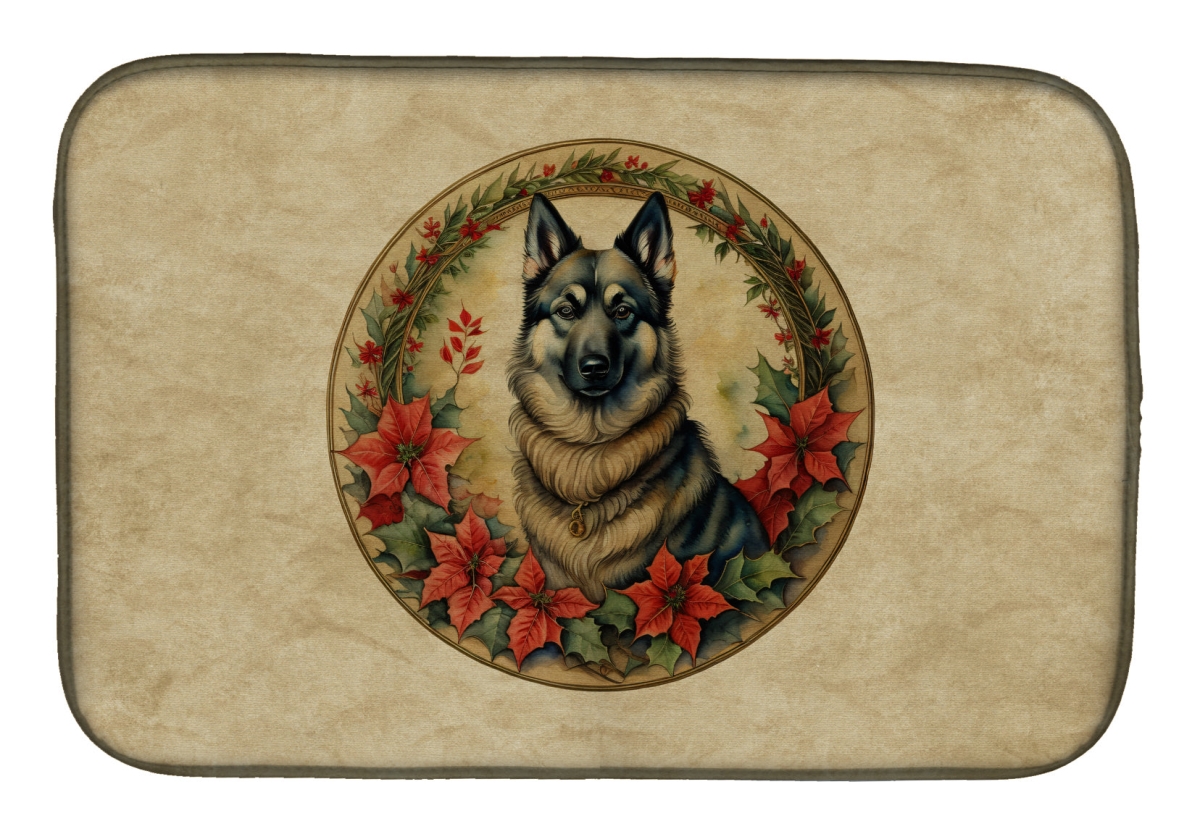 21 x 14 in. Unisex Norwegian Elkhound Christmas Flowers Dish Drying Mat
