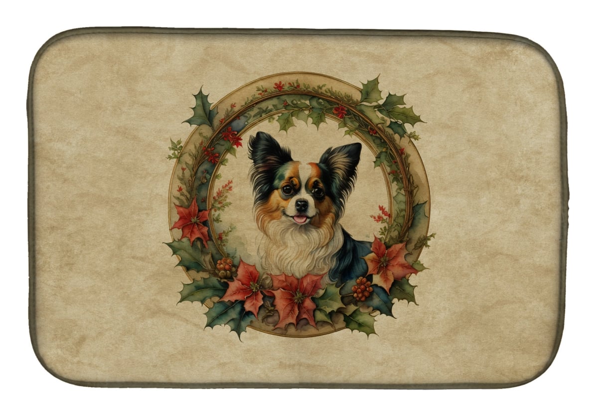 DAC2403DDM 21 x 14 in.  Papillon Christmas Flowers Dish Drying Mat